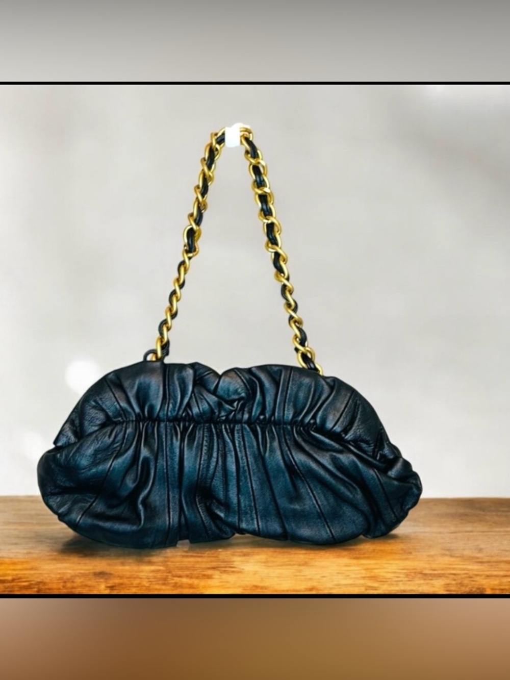Adrienne Vittadini Black Ruched Leather Bag
